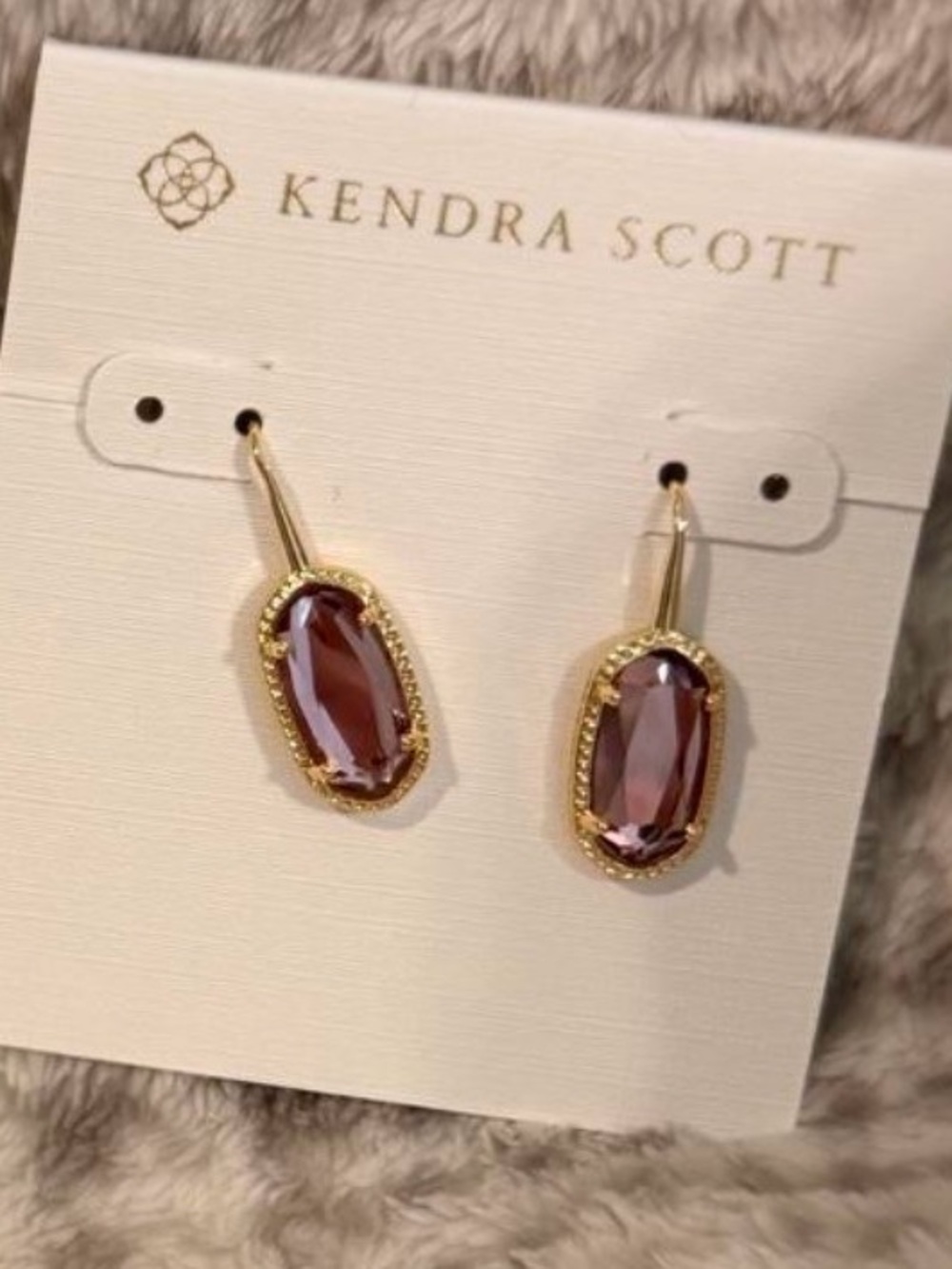 Kendra Scott Gold Earrings with Amethyst-Purple Stones